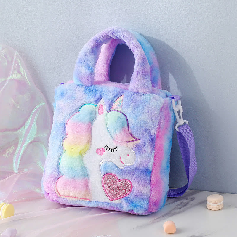 Handbag For Kids Cute Cartoon Embroidered Plush Unicorn Crossbody Bag