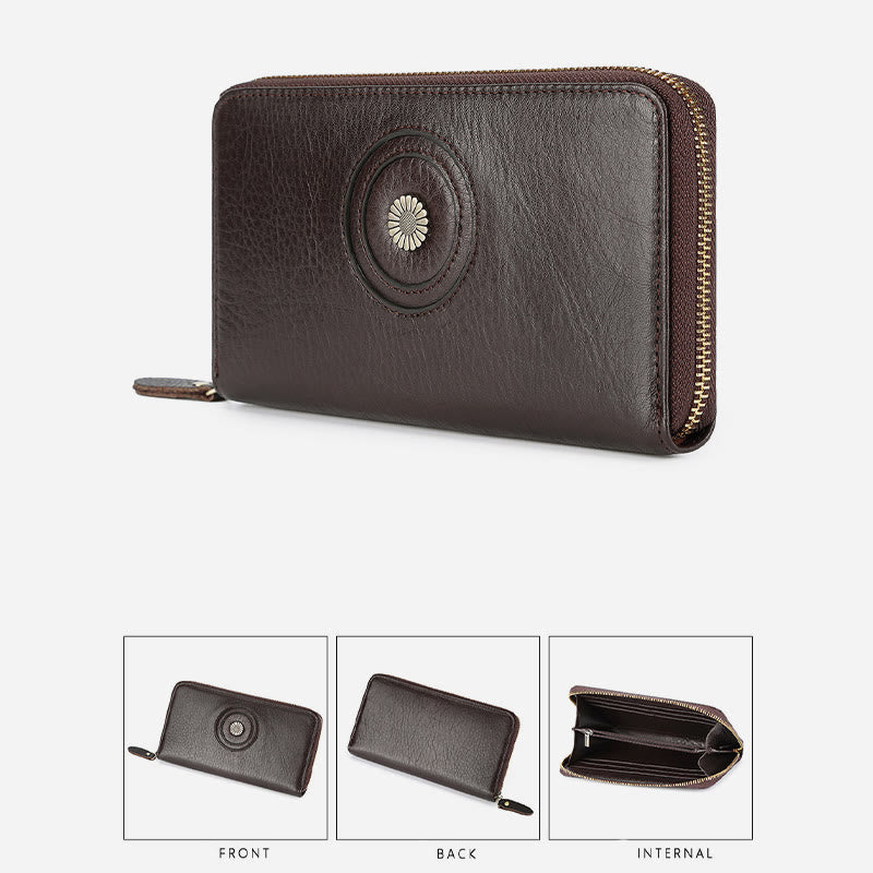 Genuine Leather Wallet For Women Men Solid Color Clutch Bag