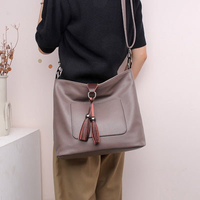 Tassel Tote Elegant Solid Color Leather Purse For Commuter