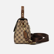 British Elegant Handbag Women Checkerboard Pattern Crossbody Leather Purse