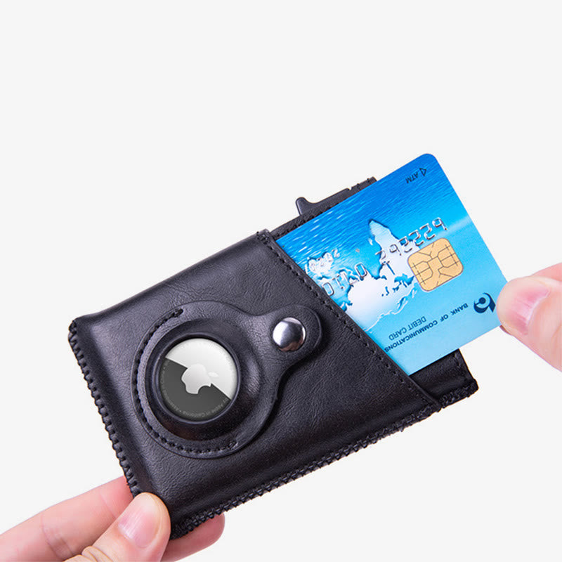 RFID Tracker Wallet Anti-theft Retro Pu Leather Airtag Compatible