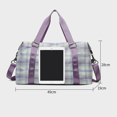 Large Capacity Waterproof Plaid Casual Fitness Travel Handbag