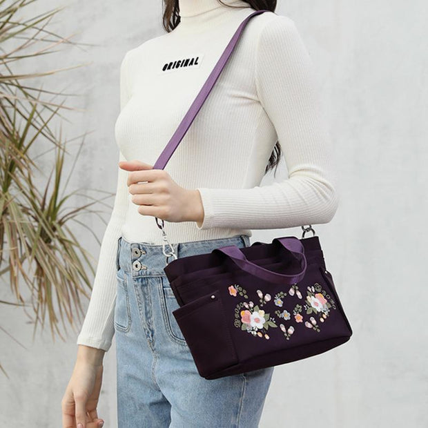 Multi-Pocket Flower Embroideried Handbag Crossbody Bag