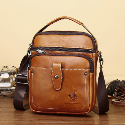 Leather Small Messenger Bag for Men Retro Work Business Shoulder Handbag