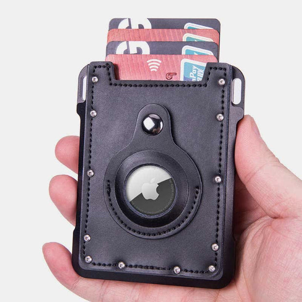 Cowhide Leather Airtag Wallet Credit Card Holder with ID Badge Holder