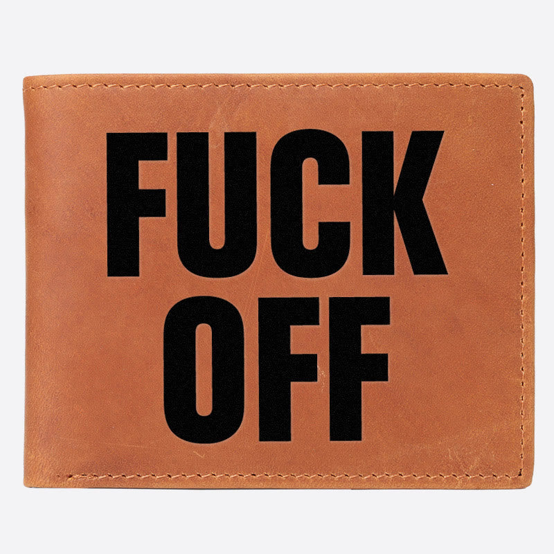 F**k Off Engrave Wallet For Men Genuine Leather RFID Purse