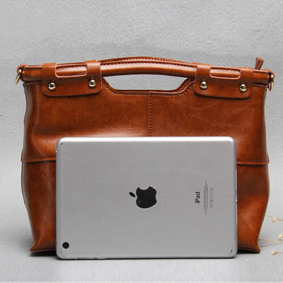 Top-Handle Bag For Women Riveted Cowhide Leather Crossbody Tote Bag