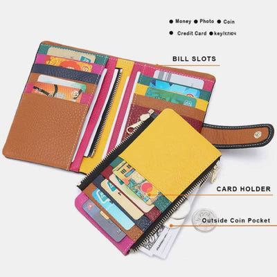 Multi-Slot Real Leather Wallet for Women RFID Blocking Bifold Compact Wallet