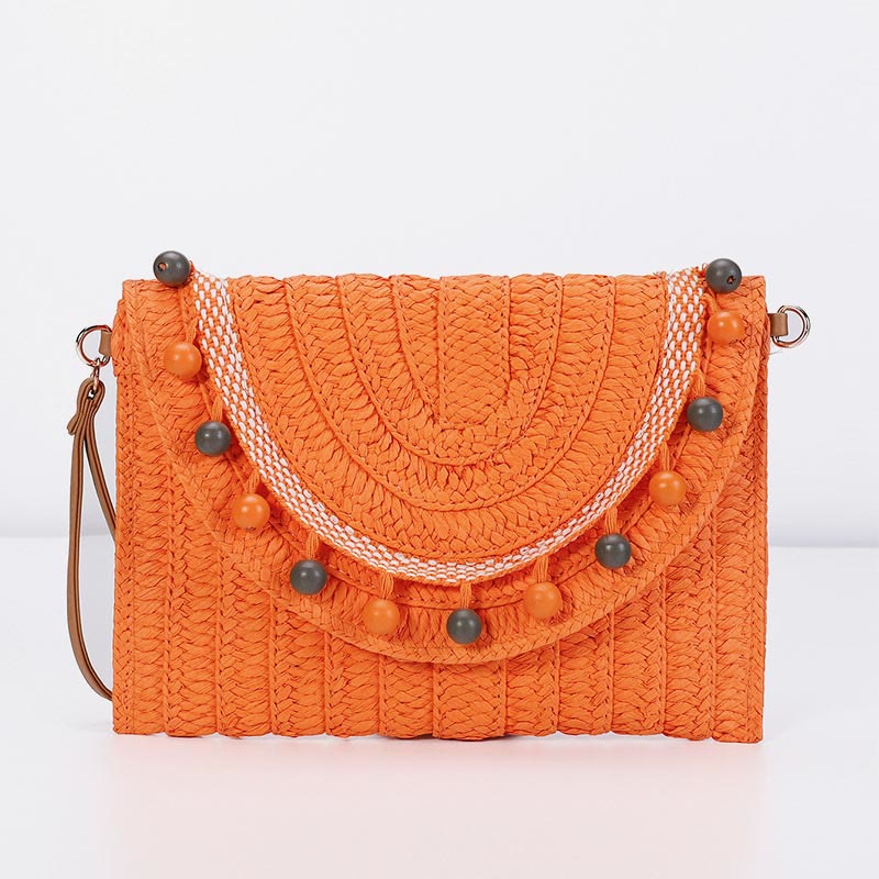 Tassel Beach Clutch for Women Raffia Woven Envelop Bag with Shoulder Strap