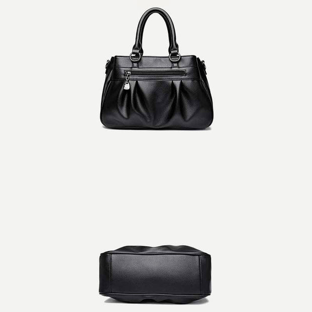 Triple Compartment Handbag Top-Handle Satchel Fashion Leather Purse with Crossbody Strap