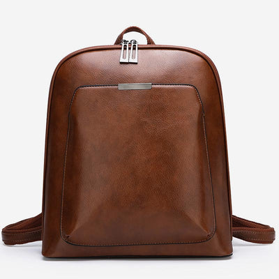 Retro PU Leather Daypack Women Casual Backpack Purse Zipper Shoulder Bags