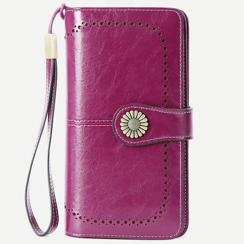 Women RFID Blocking Leather Wallet Multi-slot Credit Card Holder Clutch