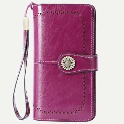 Women RFID Blocking Leather Wallet Multi-slot Credit Card Holder Clutch