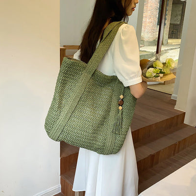 Large Capacity Tote For Women Summer Vacation Straw Shoulder Bag