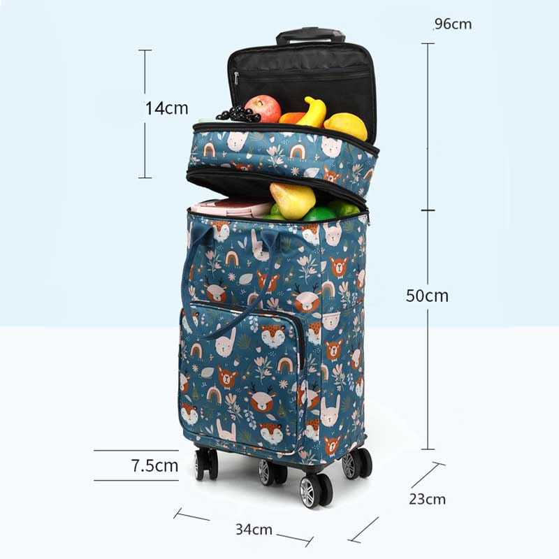 Telescopic Rod Rolling Tote Bag Folding Heat Preservation Shopping Cart