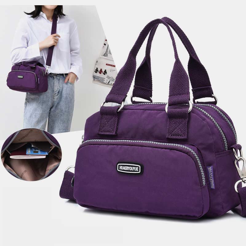 Handbag for Women Purple Nylon Lightweight Shopping Zipper Crossbody Bag