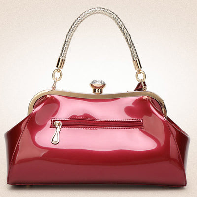 Plain Color Tote Ladies Glossy Patent Leather Crossbody Bag Handbag