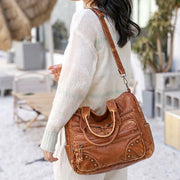 Retro Faux Leather Tote Handbag for Women Shoulder Bag with Crossbody Strap