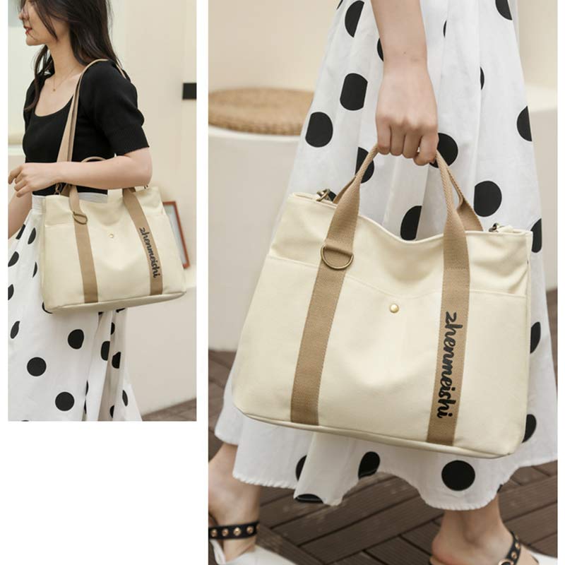 Reusable Versatile Canvas Tote Bag Water Resistant Crossbody Shoulder Bag