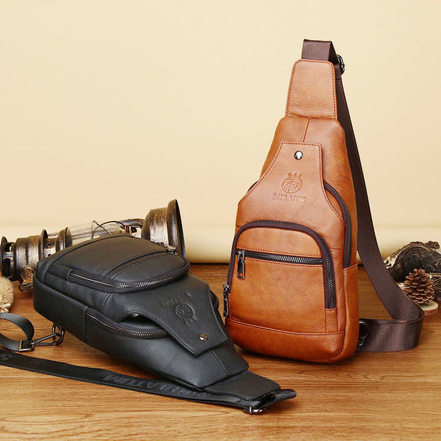 Genuine Leather Sling Bag Crossbody Backpack for Men Hiking Travel Daypack