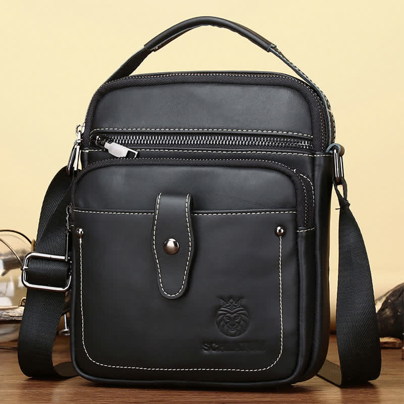 Leather Small Messenger Bag for Men Retro Work Business Shoulder Handbag