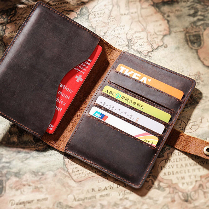 Genuine Leather Passport Holder Cover Wallet with Multi Card Slots