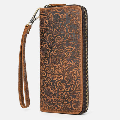 Long Wallet For Men RFID Retro Embossing Leather Phone Bag