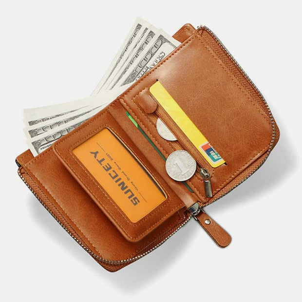 RFID Blocking Small Zip Around Leather Wallet Front Pocket Wallet