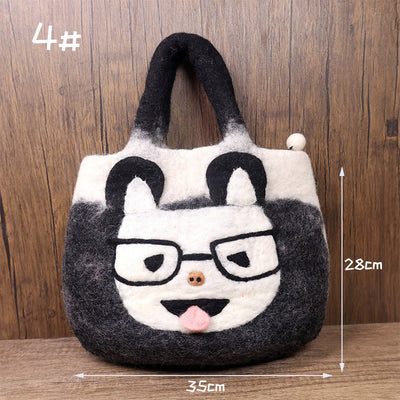 Handmade Funny Cat Wool Felt Handbag Cute Tote Hobo Bags