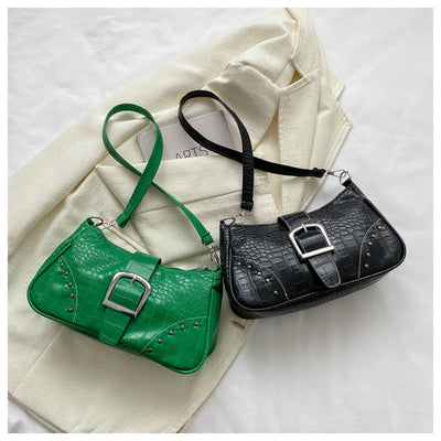 Crocodile Pattern Leather Shoulder Bag For Dating Retro Style