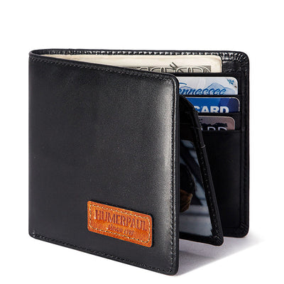 Men's Genuine Leather Bifold Airtag Wallet with RFID Blocking Anti-theft Wallet