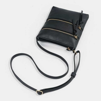 Multifunction Triple Zip Crossbody Bag Trendy Design Leather Shoulder Bag