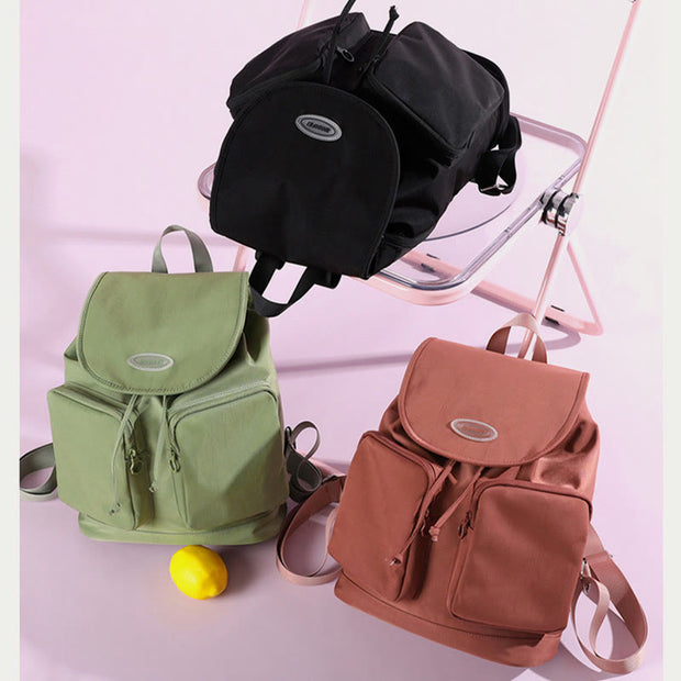 Backpack For Women Simple Drawstring Closure Waterproof Nylon Travel Bag