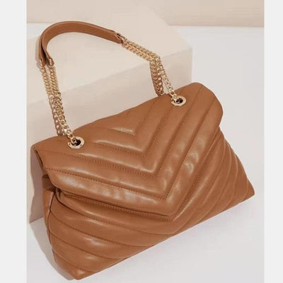 Shoulder Bag For Women Soft Metal Chain Bagv-Shaped Chain Handbag