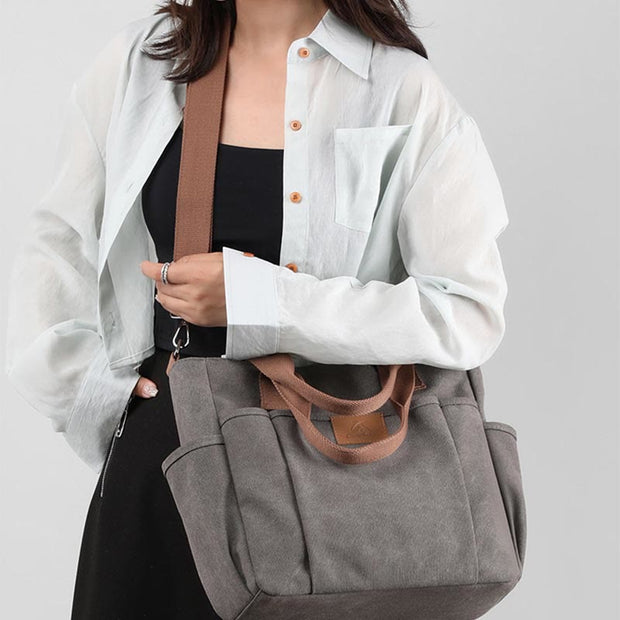 Women Canvas Handbag Multi Pocket Durable Crossbody Tote Purse