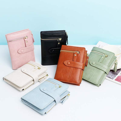 Short Leather Wallet For Women Use Minimalist Folding Coin Purse