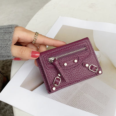 Mini Cute Wallet Plain Color Pebble Leather Money Clip