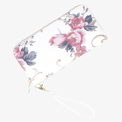 Long Floral Rose Clutch For Women Elegant Double Zipper Wallet