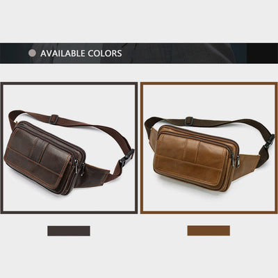 Waist Bag For Men Cowhide Leather Outdoor Running Crossbody Chest Bag