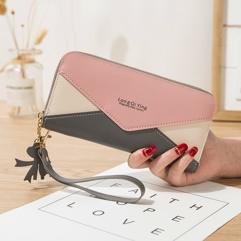 Long Zipper Money Clip Women Envelope Leather Phone Bag