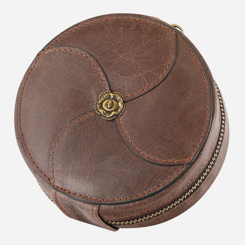 Round Coin Purse For Women Travel Genuine Leather Storage Bag