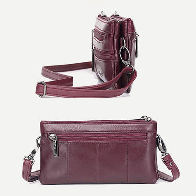 Clutch Wallet for Women Multi-Pocket Genuine Leather Wallet with Crossbody Strap