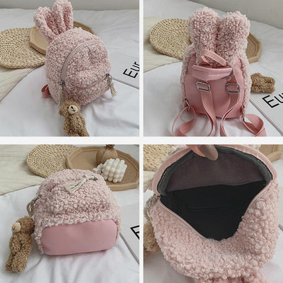 Multi-carry Baby/Toddler Rabbit Ear Plush Backpack Mini Backpack for Boys Girls