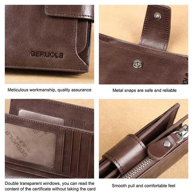 RFID Men's Real Cowhide Detachable Short Wallet