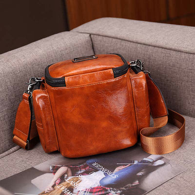 Retro Small Camera Bag for Women Oil Wax Leather Crossbody Purse