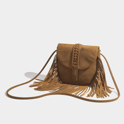 Suede Leather Crossbody Bag Darkgoldenrod Tassel Purse For Women