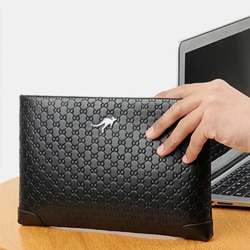 Clutch for Men Large Capacity Waterproof Black Leather Business Handbag