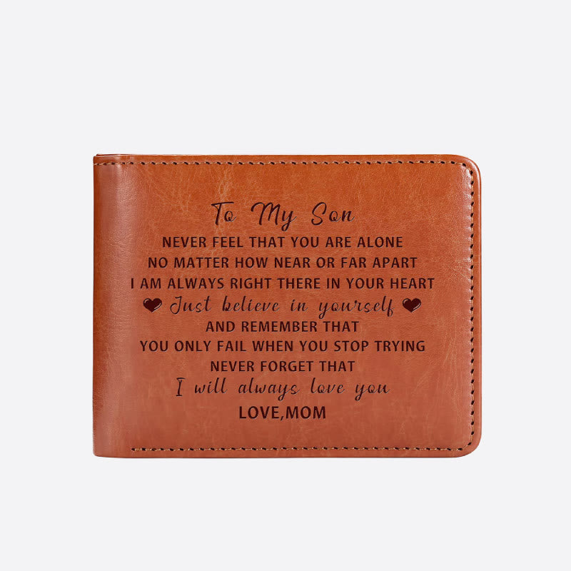 To My Son Words Engraved Wallet Leather Purse Meaningful Gift