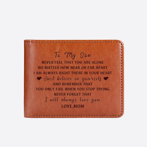 To My Son Words Engraved Wallet Leather Purse Meaningful Gift