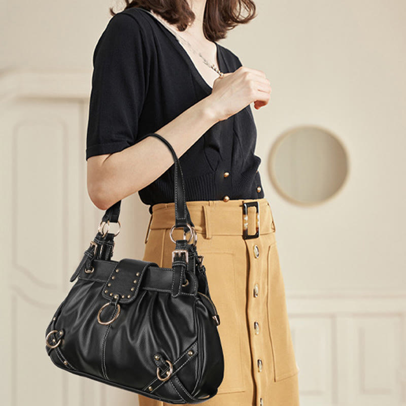 Multifunctional Pleated Tote Women Classic Plain Color Underarm Purse